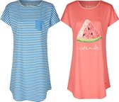 By Louise Nachthemd Dames Korte Mouwen 2-stuks Rood / Blauw -  S