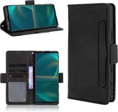 Voor Sony Xperia 5 III Skin Feel Kalf Patroon Horizontale Flip Leather Case met Houder & Kaartsleuven & Fotolijst (Zwart)