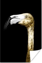 Portrait d'un flamant rose doré sur fond noir 80x120 cm