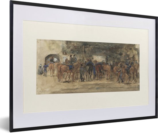 Fotolijst incl. Poster - Rustende cavalerie op een plein - Schilderij van George Hendrik Breitner - 60x40 cm - Posterlijst