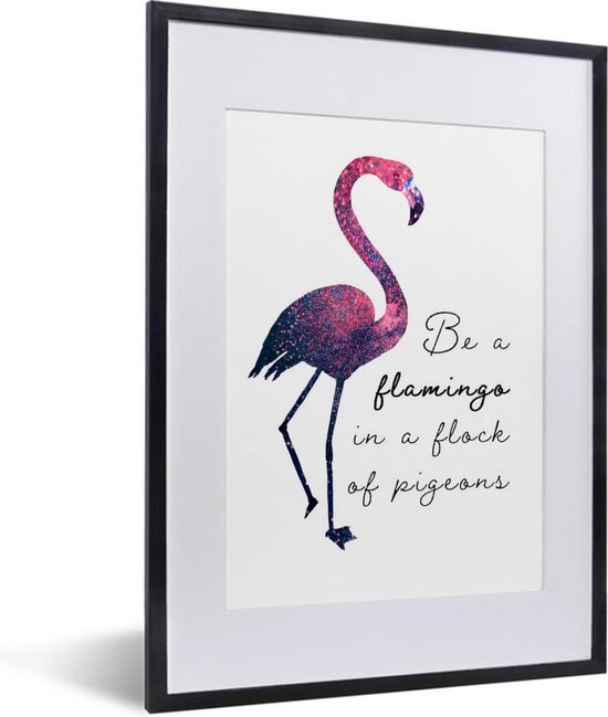Fotolijst incl. Poster - Flamingo - Glitter - Roze - 30x40 cm - Posterlijst