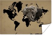 Poster Wereldkaart - Zwart - Olifant - 30x20 cm