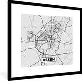 Fotolijst incl. Poster - Stadskaart - Assen - Grijs - Wit - 40x40 cm - Posterlijst - Plattegrond