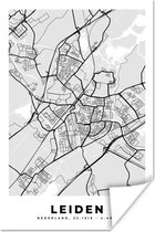 Poster Stadskaart - Leiden - Grijs - Wit - 40x60 cm - Plattegrond