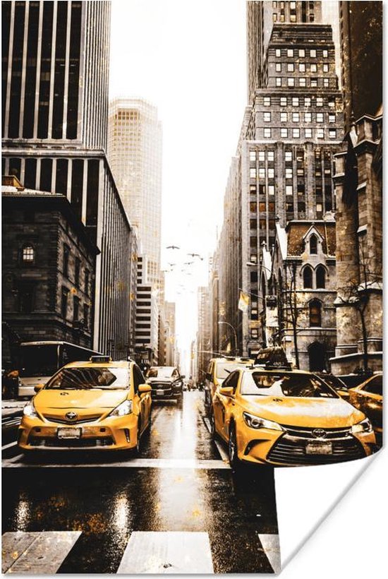 Poster Goud - Taxi's - New York - 60x90 cm