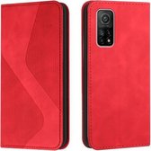 Voor Xiaomi Mi 10T Pro 5G Skin Feel Magnetisch S-type Effen Kleur Horizontale Flip Lederen Case met Houder & Kaartsleuf & Portemonnee (Rood)