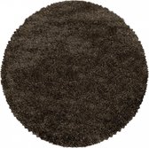 Extra hoogpolig shaggy vloerkleed Fluffy - rond - bruin - 80x80 cm