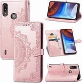 Voor Motorola Moto E7 Power Mandala Bloem Reliëf Horizontale Flip Leren Case met Beugel / Kaartsleuf / Portemonnee / Lanyard (Rose Goud)