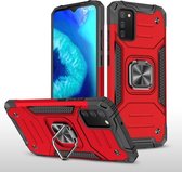 Voor Samsung Galaxy A02s (Amerikaanse versie) Magnetisch pantser Schokbestendig TPU + pc-hoesje met metalen ringhouder (rood)