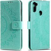 Voor Samsung Galaxy A11 Totem Bloem Reliëf Horizontale Flip TPU + PU Leren Case met Houder & Kaartsleuven & Portemonnee (Groen)