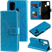 Voor Samsung Galaxy M31 Totem Bloem Reliëf Horizontale Flip TPU + PU Leren Case met Houder & Kaartsleuven & Portemonnee (Blauw)