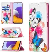 Voor Samsung Galaxy A22 5G Gekleurde Tekening Patroon Onzichtbare Magnetische Horizontale Flip PU Lederen Case met Houder & Kaartsleuven & Portemonnee (Twee Vlinders)