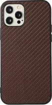 Carbon Fiber Skin PU + PC + TPU Shockprof beschermhoes voor iPhone 12 Pro Max (bruin)