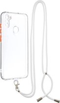 Voor Samsung Galaxy A11 Transparant PC + TPU-telefoonhoesje met knop in contrastkleur en nekkoord (transparant)