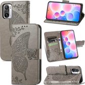 Voor Xiaomi Redmi Note10 5G Vlinder Liefde Bloemen Reliëf Horizontale Flip Leren Case met Houder & Kaartsleuven & Portemonnee & Lanyard (Grijs)