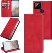 Voor Google Pixel 5A 5G retro-skin zakelijke magnetische zuignap lederen tas met houder en kaartsleuven en portemonnee (rood)