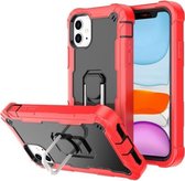 PC + Rubber 3-laags schokbestendige beschermhoes met roterende houder voor iPhone 11 (rood + zwart)