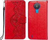 Voor Nokia 1.4 Flower Vine Embossing Pattern Horizontale Flip Leather Case met Card Slot & Holder & Wallet & Lanyard (Red)