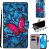 Voor OPPO F17 Pro / A93 4G / Reno4 Lite / Reno4 F Gekleurde tekening Cross Texture Horizontale flip PU lederen tas met houder & kaartsleuven & portemonnee & lanyard (blauw-rode vlinder)