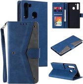 Voor Samsung Galaxy A21 Stiksels Kalfsstructuur Horizontale Flip Leren Case met Houder & Kaartsleuven & Portemonnee (Donkerblauw)