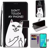 Voor OPPO A9 (2020) / A5 (2020) / A11X / A11 Gekleurde tekening Cross Texture Horizontale flip PU lederen tas met houder & kaartsleuven & portemonnee & lanyard (middelvinger witte kat)