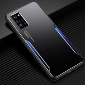 Voor Honor V30 Pro Blade-serie TPU-frame + titaniumlegering zandstraaltechnologie backplane + kleur aluminiumlegering decoratieve rand mobiele telefoon beschermende schaal (zwart + blauw)