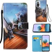 Voor Xiaomi Redmi Note 10 Pro / Note 10 Pro Max Gekleurd tekeningpatroon Plain Weave Horizontale flip lederen tas met houder & kaartsleuf & portemonnee & lanyard (Mirror Cat)