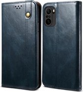 Voor Xiaomi Redmi K40 / K40 Pro Simple Wax Crazy Horse Texture Horizontale Flip Leren Case met Kaartsleuven & Portemonnee (Marineblauw)