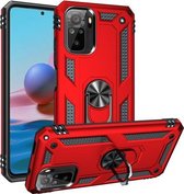 Voor Geschikt voor Xiaomi Redmi Note 10 / Note 10S schokbestendige TPU + pc-beschermhoes met 360 graden roterende houder (rood)