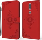 Voor Nokia 2.4 Reliëf Fortune Bloempatroon Horizontale Flip Leren Case met Houder & Kaartsleuf & Portemonnee & Lanyard (Rood)