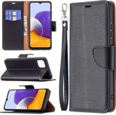 Voor Samsung Galaxy A22 5G Litchi Textuur Pure Kleur Horizontale Flip Leren Case met Houder & Kaartsleuven & Portemonnee & Lanyard (Zwart)