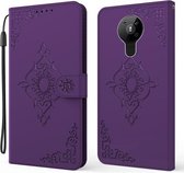 Voor Nokia 6.2 / 7.2 Reliëf Fortune Bloempatroon Horizontale Flip Leren Case met Houder & Kaartsleuf & Portemonnee & Lanyard (Paars)