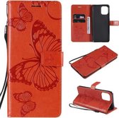 Voor OPPO Find X3 Pro / Find X3 Pressed Printing Butterfly Pattern Horizontale Flip PU lederen tas met houder & kaartsleuven & portemonnee & lanyard (oranje)