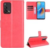 Voor OPPO A74 4G / F19 4G Crazy Horse Texture Horizontale flip lederen tas met houder & kaartsleuven en lanyard (rood)