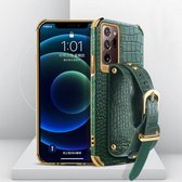 Voor Samsung Galaxy Note20 Ultra gegalvaniseerde TPU krokodillenpatroon lederen tas met polsband (groen)