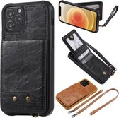 Verticale flip-portemonnee schokbestendige achterkant beschermhoes met houder & kaartsleuven & lanyard & fotolijsten voor iPhone 12/12 Pro (zwart)