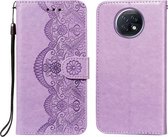 Voor Xiaomi Redmi Note 9T Flower Vine Embossing Pattern Horizontale Flip Leather Case met Card Slot & Holder & Wallet & Lanyard (Purple)