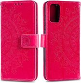 Voor Samsung Galaxy A41 Totem Bloem Reliëf Horizontale Flip TPU + PU lederen tas met houder & kaartsleuven & portemonnee (rood)