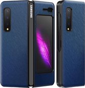 Voor Samsung Galaxy Fold 5G / Fold 4G Leather Texture + PC Full Coverge Folding Case (Blue Cross Texture)
