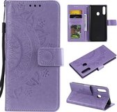 Voor Samsung Galaxy A20s Totem Bloem Reliëf Horizontale Flip TPU + PU Leren Case met Houder & Kaartsleuven & Portemonnee (Paars)