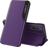 Voor Samsung Galaxy A02 zijscherm magnetisch schokbestendig horizontaal flip lederen tas met houder (paars)