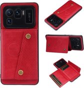 Voor Geschikt voor Xiaomi Mi 11 Ultra dubbele gesp PU + TPU schokbestendige magnetische beschermhoes met kaartsleuf en houder (rood)