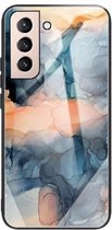 Voor Samsung Galaxy S21 Plus 5G Abstract Marble Pattern Glass beschermhoes (abstract blauw)