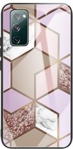 Voor Samsung Galaxy S20 FE Abstract Marble Pattern Glass beschermhoes (Rhombus Orange Purple)