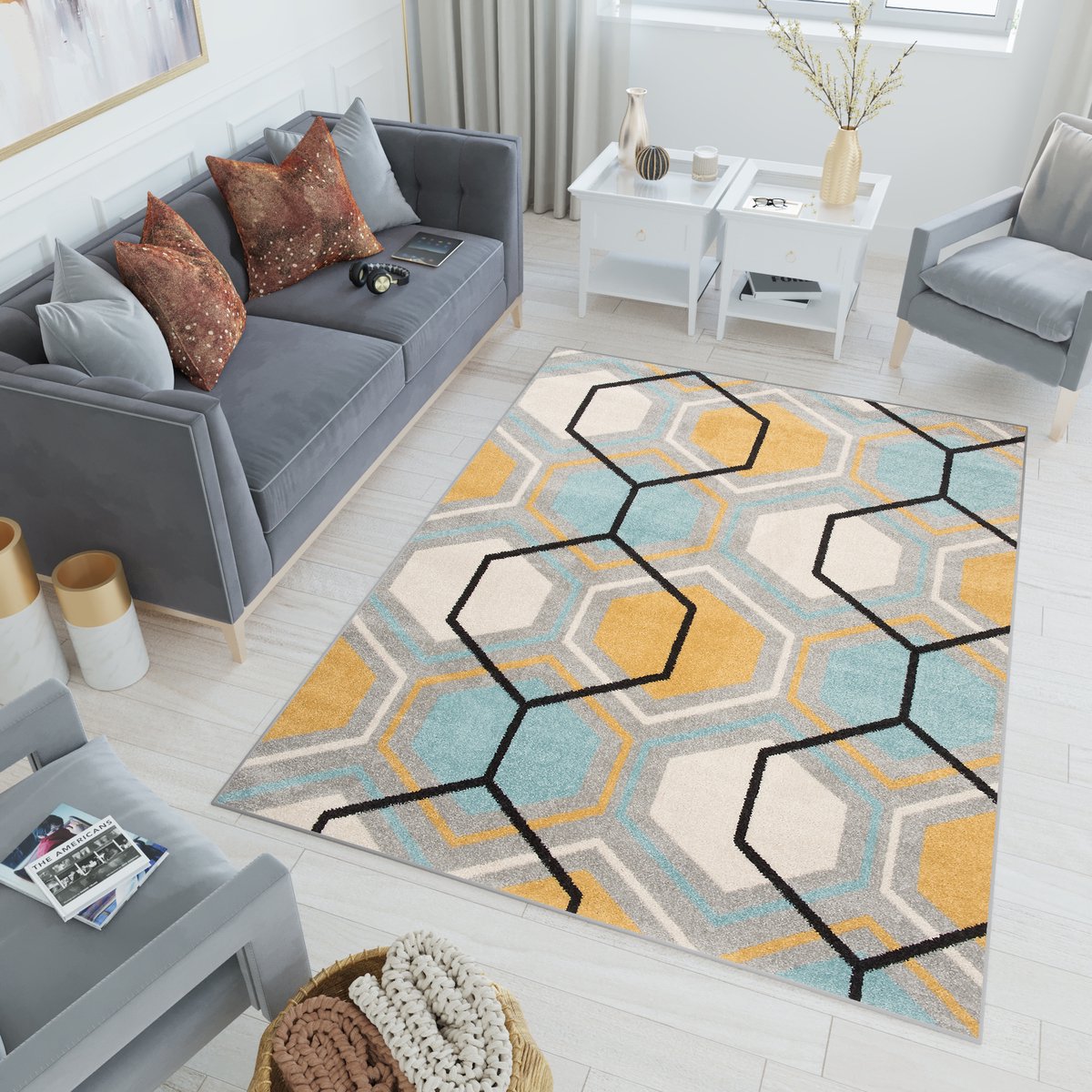Tapiso Lazur Vloerkleed Grijs Modern Woonkamer Tapijt Maat- 180x260 Grijs Geel Zwart