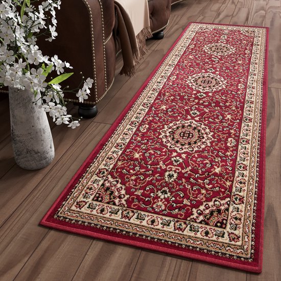 Tapiso Atlas Tapis Coureur Salon Chambre Cadre Rouge Traditionnel Durable Pratique Atmosphérique Design Haute Qualité Taille - 70 x 300 cm