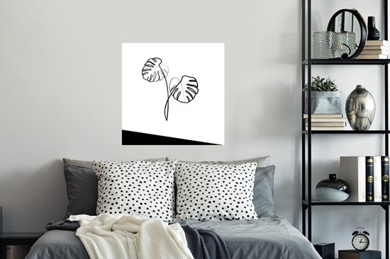 Sticker Muursticker Dessin au trait botanique - Pinceau épais - Illustration de dessin au trait botanique Plante d'intérieur Monstera - 50x50 cm - Film adhésif autocollant - Sticker mural repositionnable