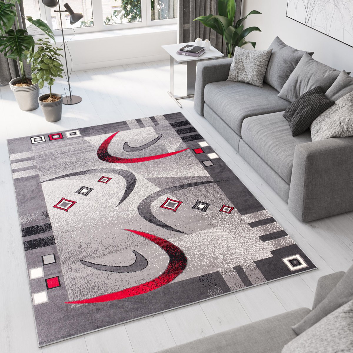 Tapiso Dream Vloerkleed Grijs Rood Abstract Modern Woonkamer Tapijt Maat- 180x250 Donkergrijs Rood 2