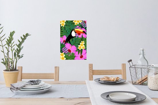 Stickers muraux - Illustration printanière toucan - 20x30 cm - Feuille adhésive