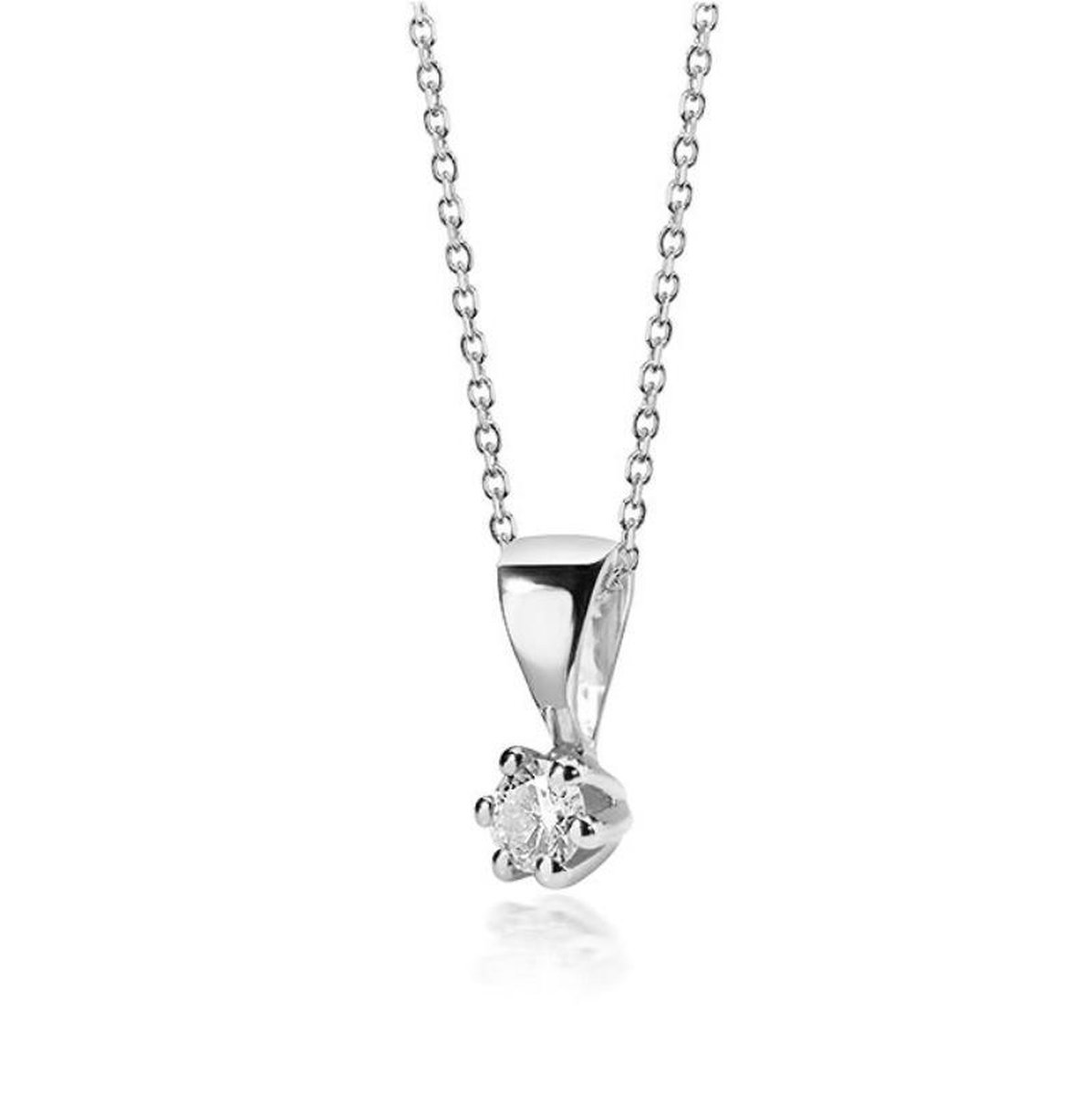 Lovebird LB118 - Witgouden collier met briljant - Dames - 42 cm - Diamant - 2,5 mm - Briljant Geslepen - 0,05 Karaat - 14 Karaat - Witgoud